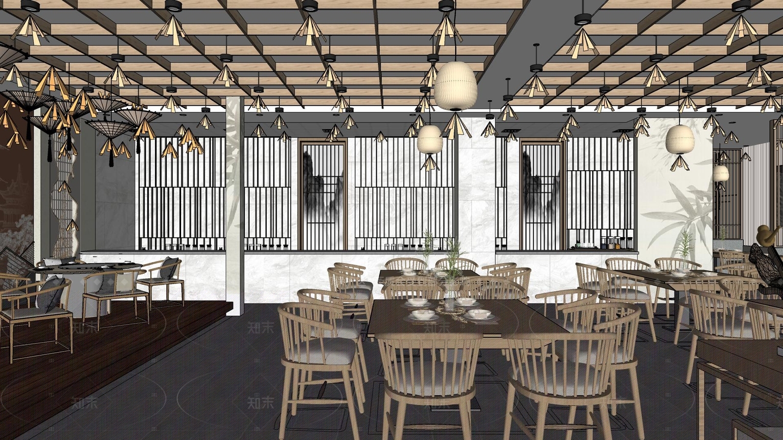 新中式中餐厅SU模型下载【ID:1168211653】