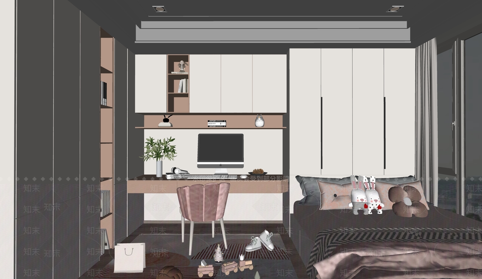 现代榻榻米卧室SU模型下载【ID:1168217445】