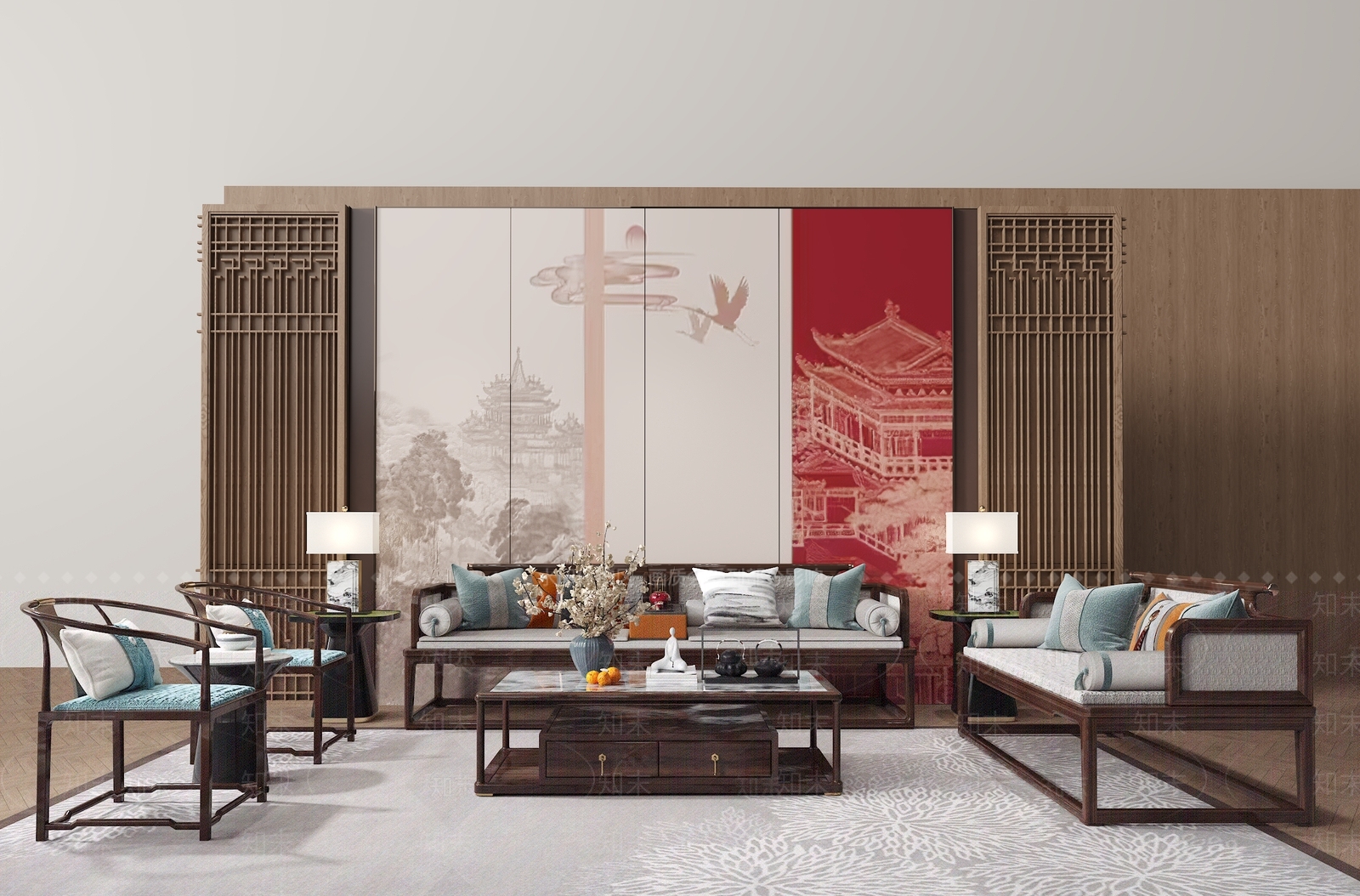 新中式沙发组合3D模型下载【ID:1168229335】