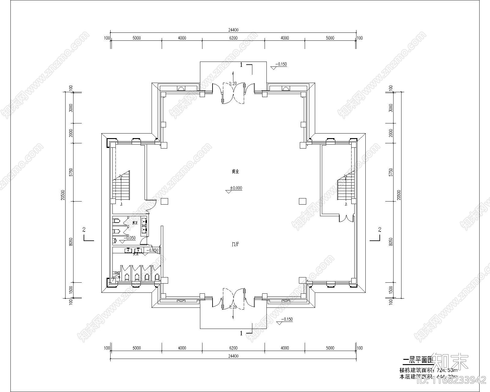 新中式售楼处建筑cad施工图下载【ID:1168233942】