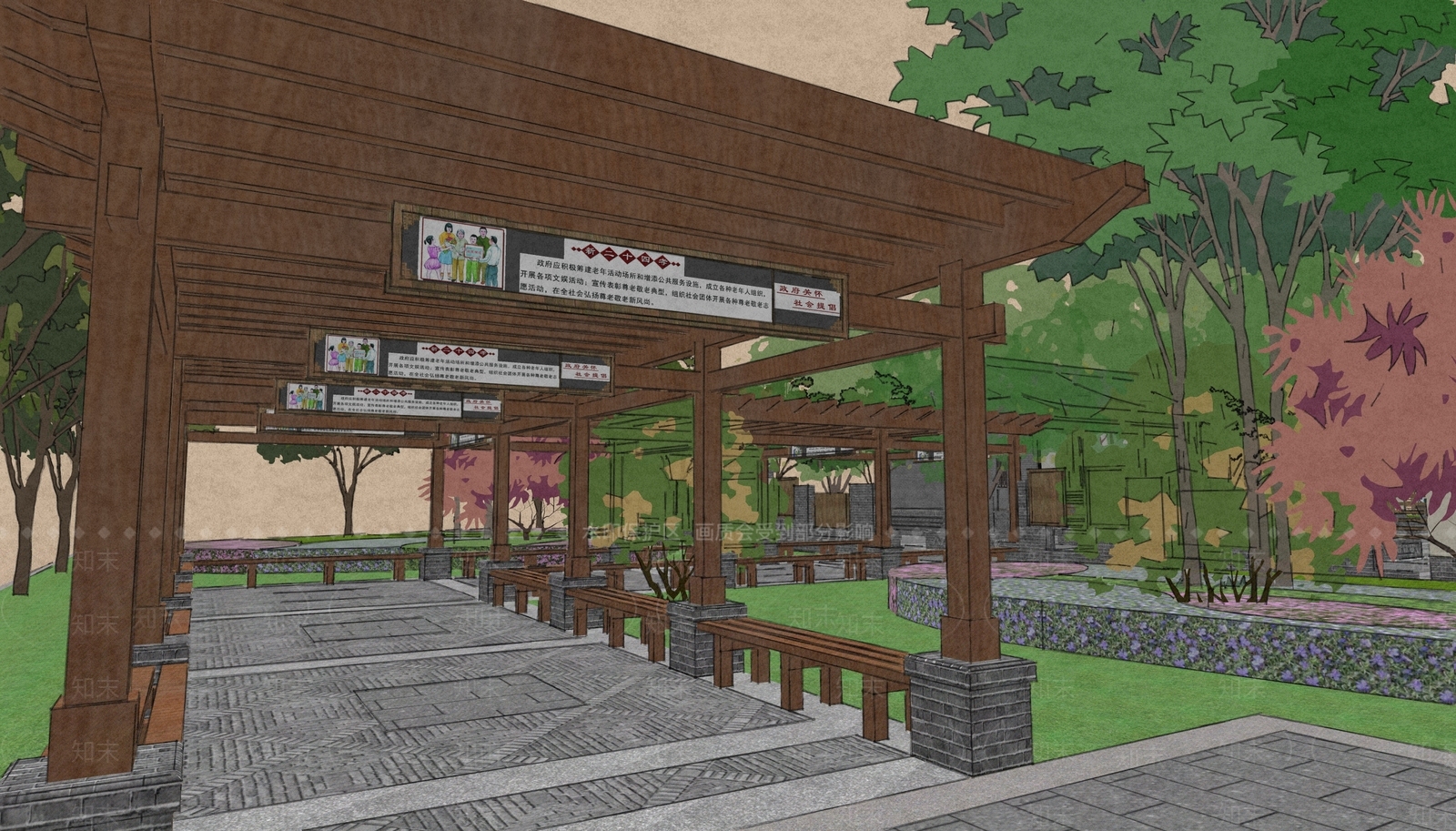 新中式乡村公园SU模型下载【ID:1168236823】