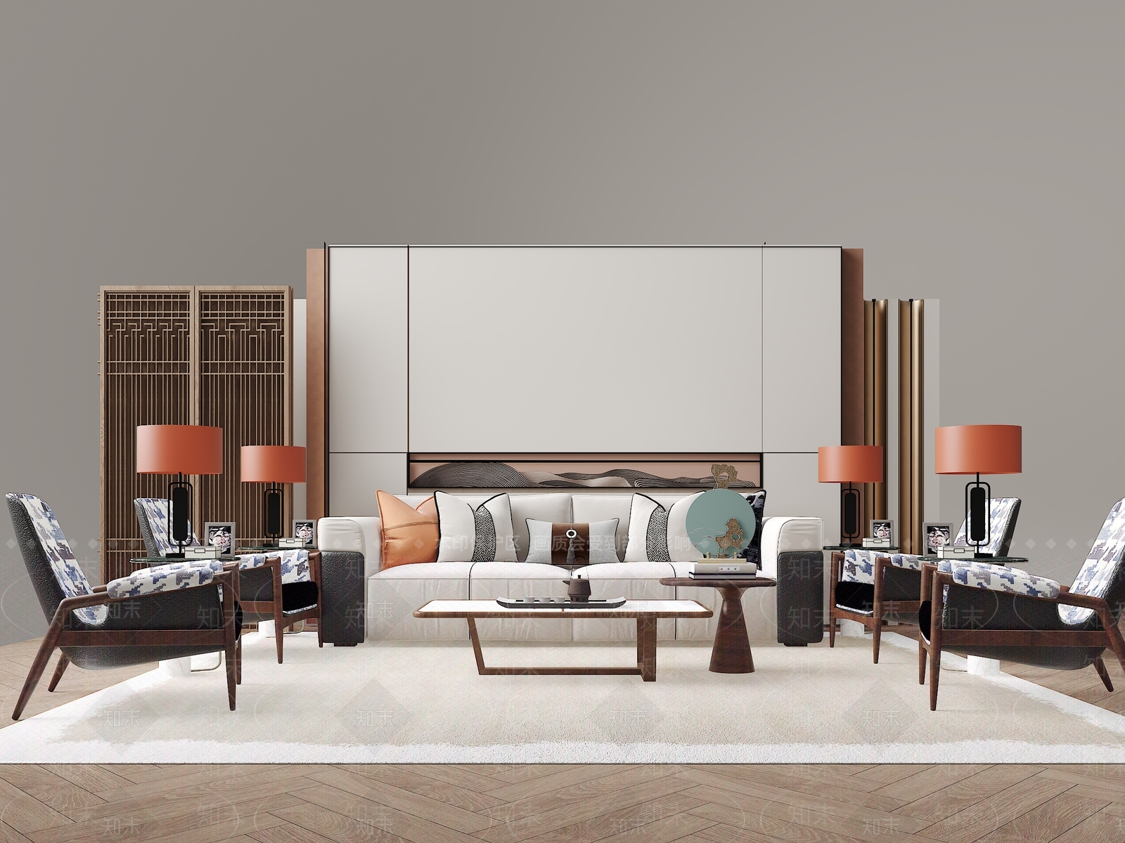 新中式沙发组合3D模型下载【ID:1168239627】