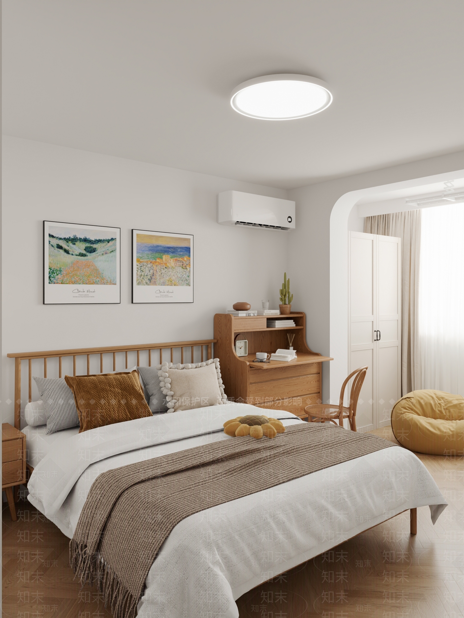 奶油原木家居卧室3D模型下载【ID:1168243397】