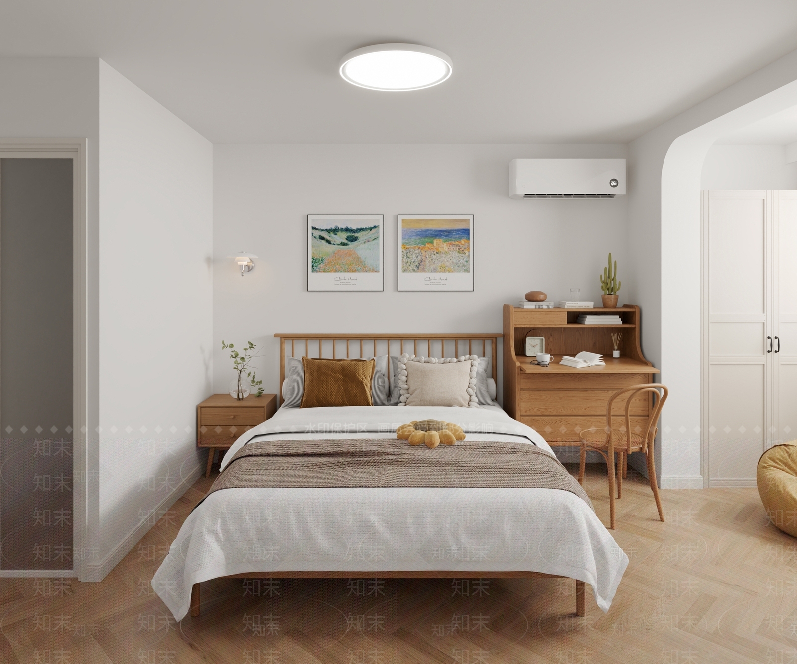奶油原木家居卧室3D模型下载【ID:1168243397】