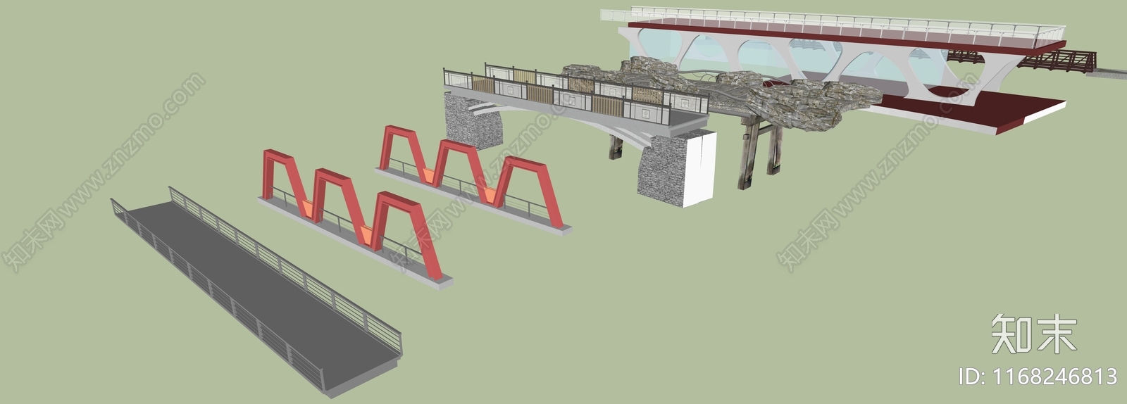 现代简约景观桥SU模型下载【ID:1168246813】
