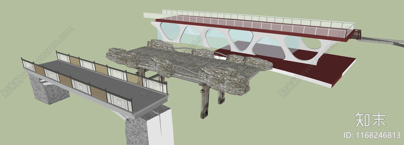 现代简约景观桥SU模型下载【ID:1168246813】