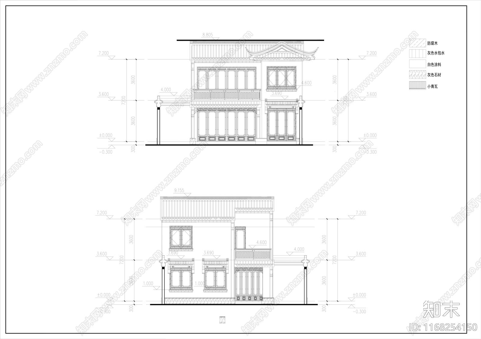 中式别墅建筑cad施工图下载【ID:1168254150】