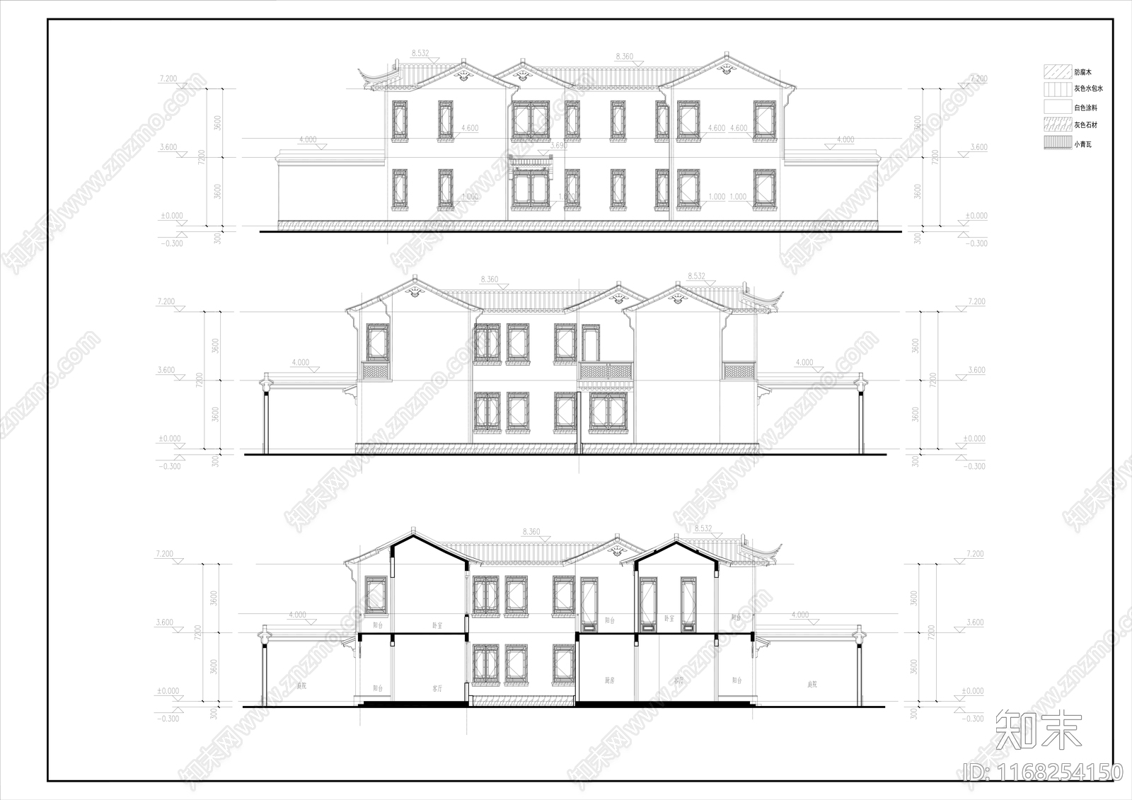 中式别墅建筑cad施工图下载【ID:1168254150】