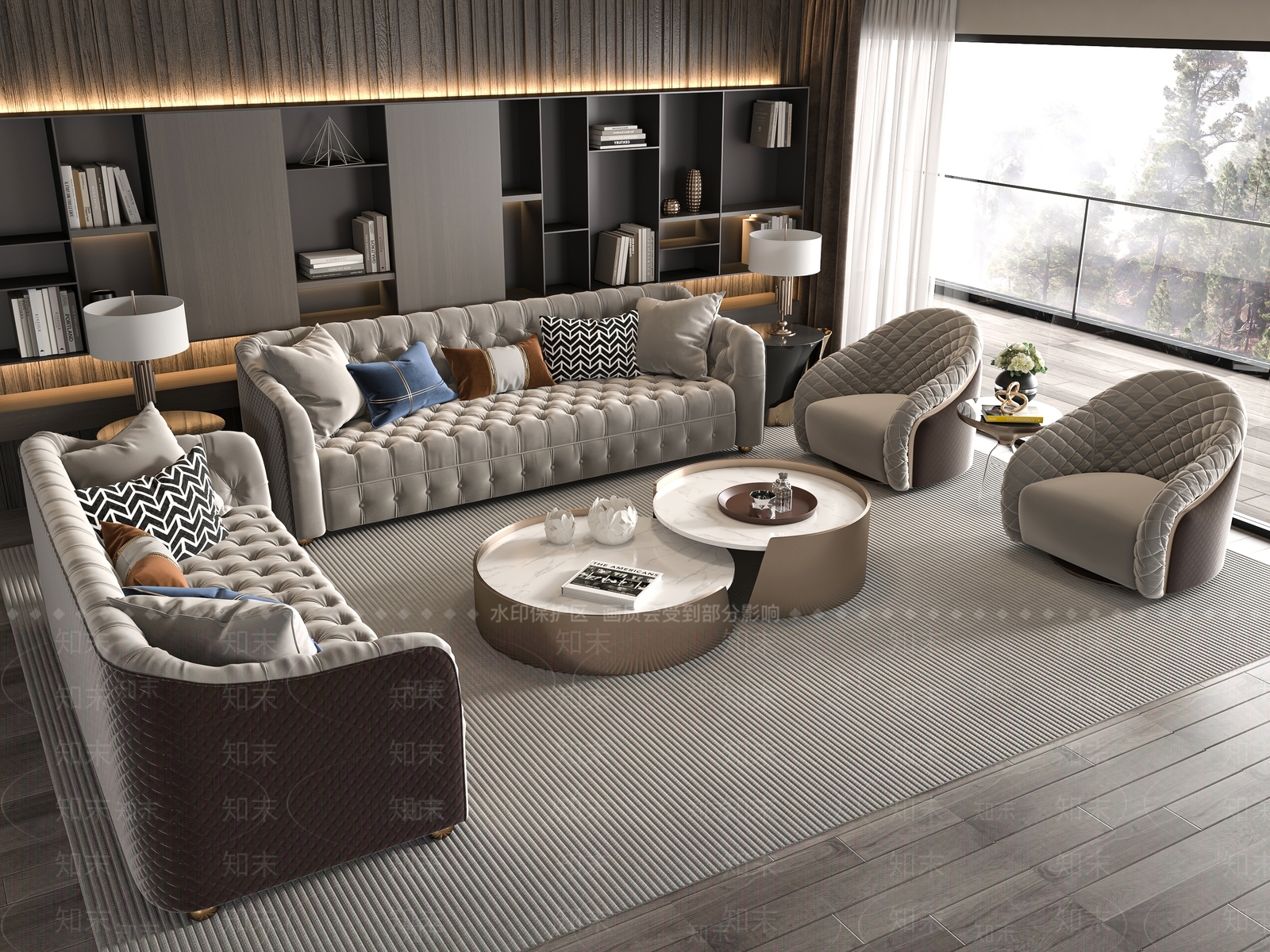 美式沙发组合3D模型下载【ID:1168287356】