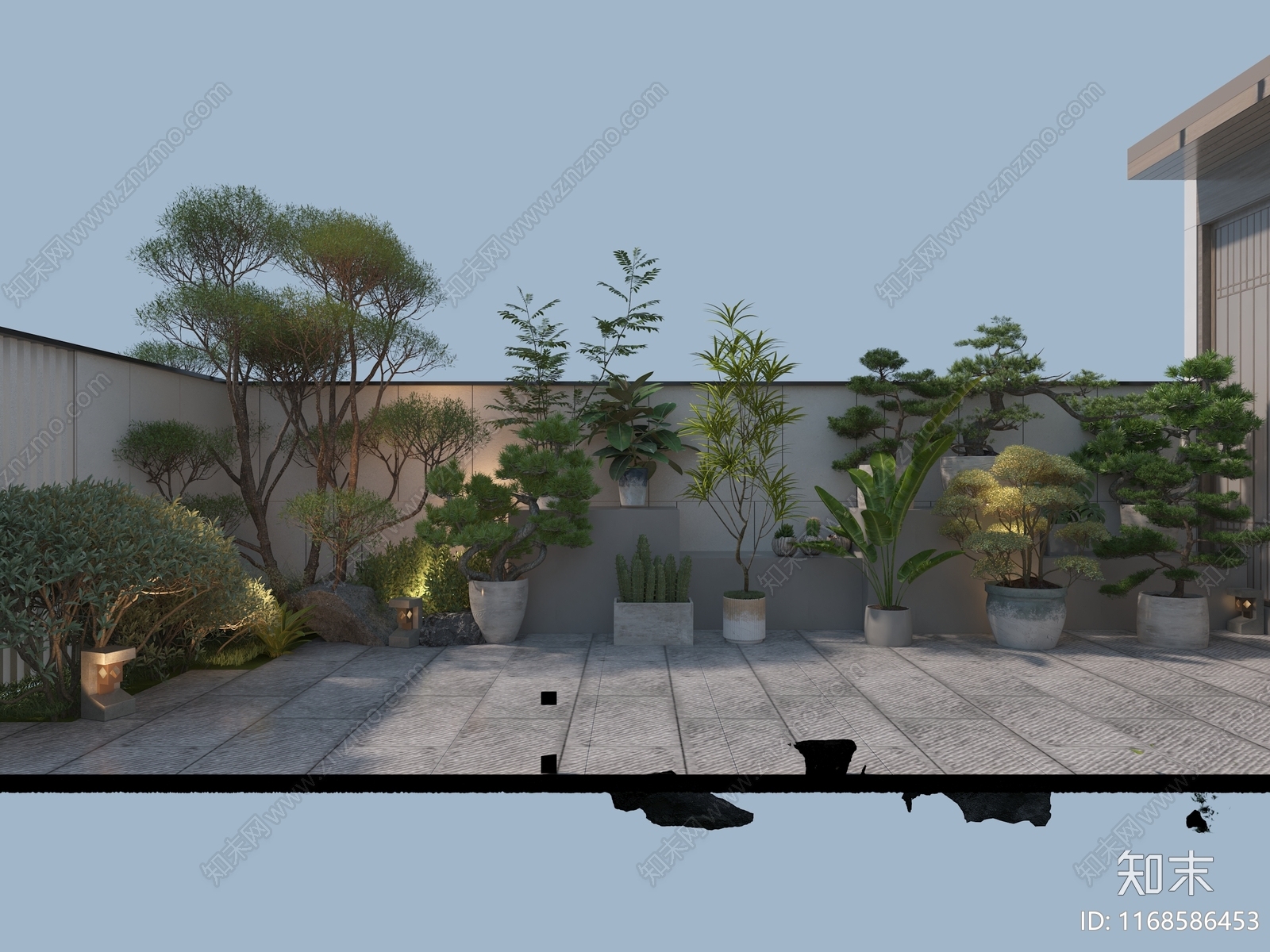 中式新中式住宅景观3D模型下载【ID:1168586453】