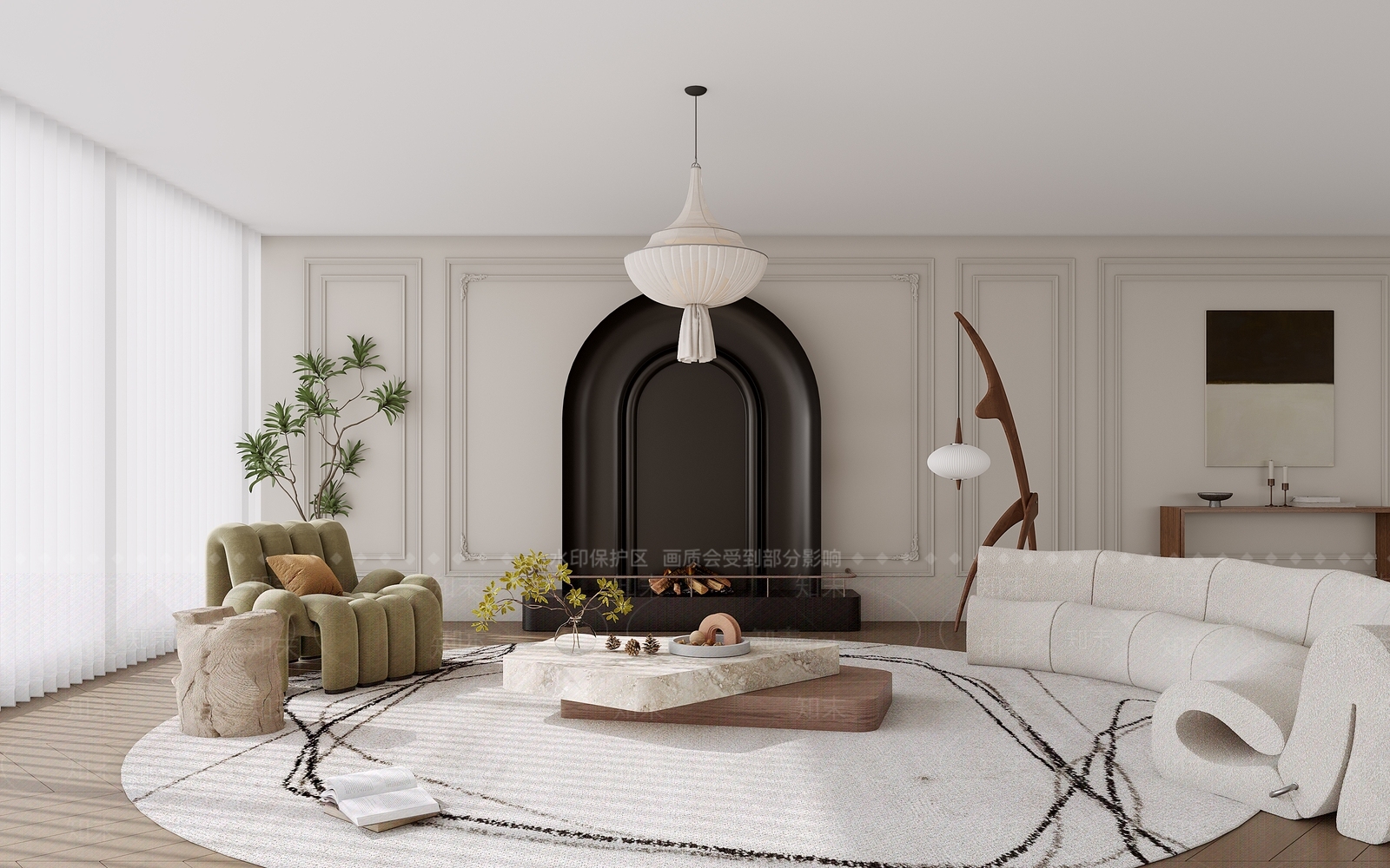 法式简约家居客厅3D模型下载【ID:1168298788】