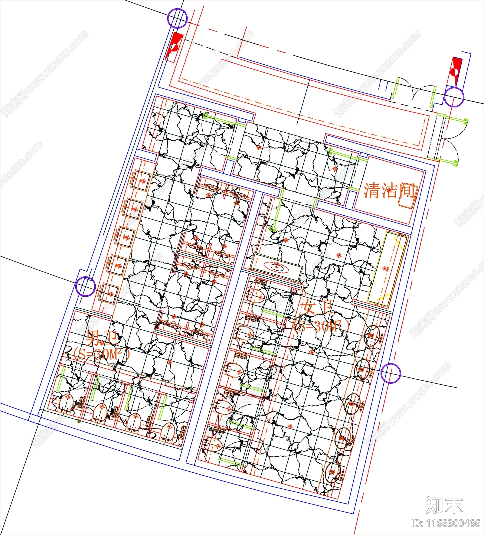 现代公共卫生间cad施工图下载【ID:1168300466】