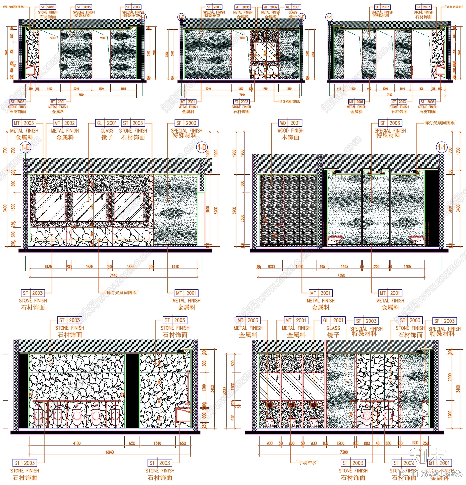 现代公共卫生间cad施工图下载【ID:1168300466】