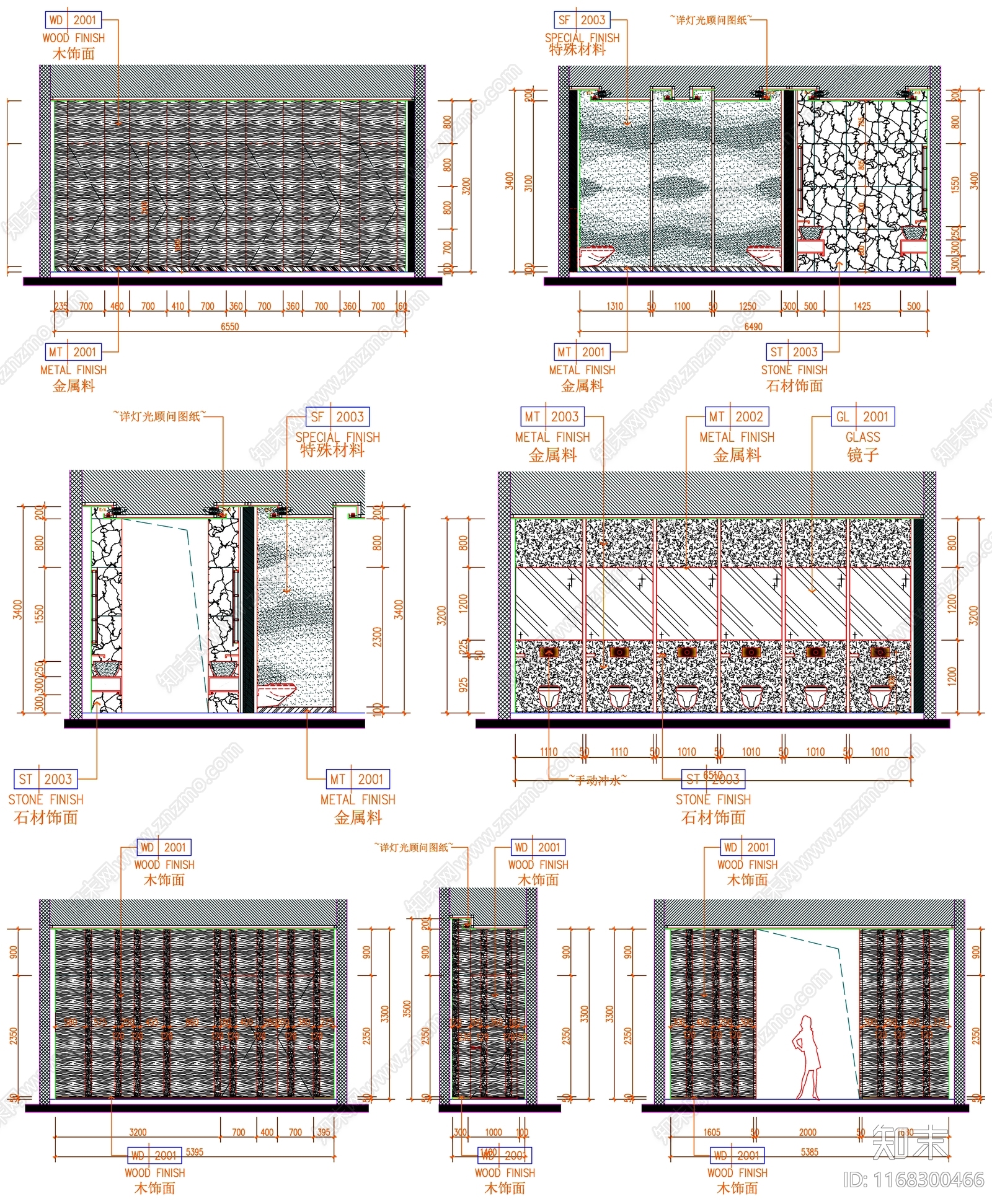 现代公共卫生间cad施工图下载【ID:1168300466】