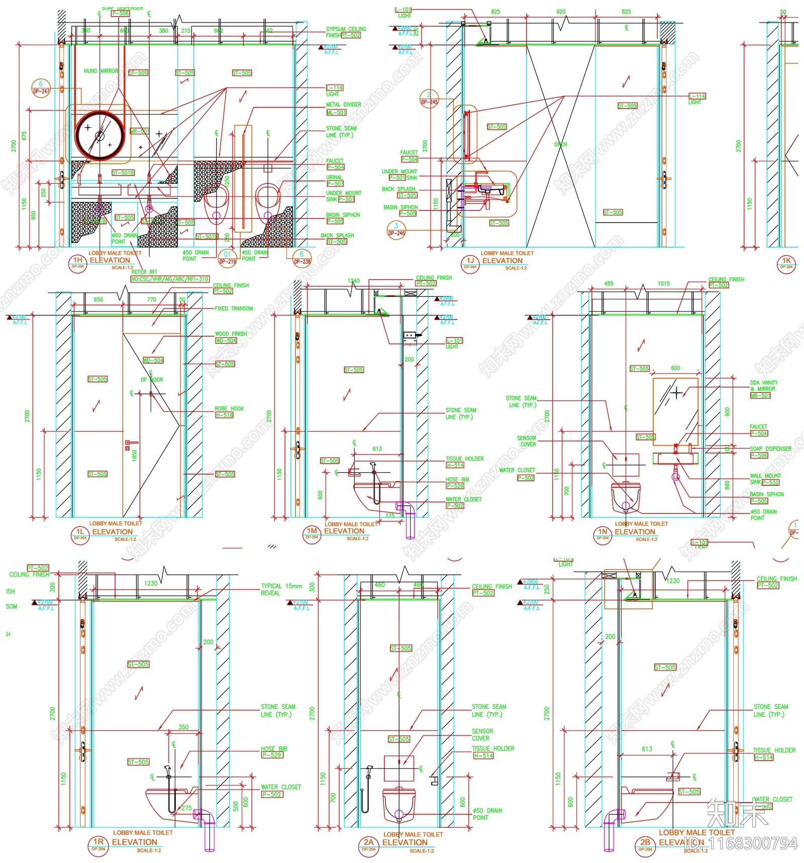 现代公共卫生间cad施工图下载【ID:1168300794】