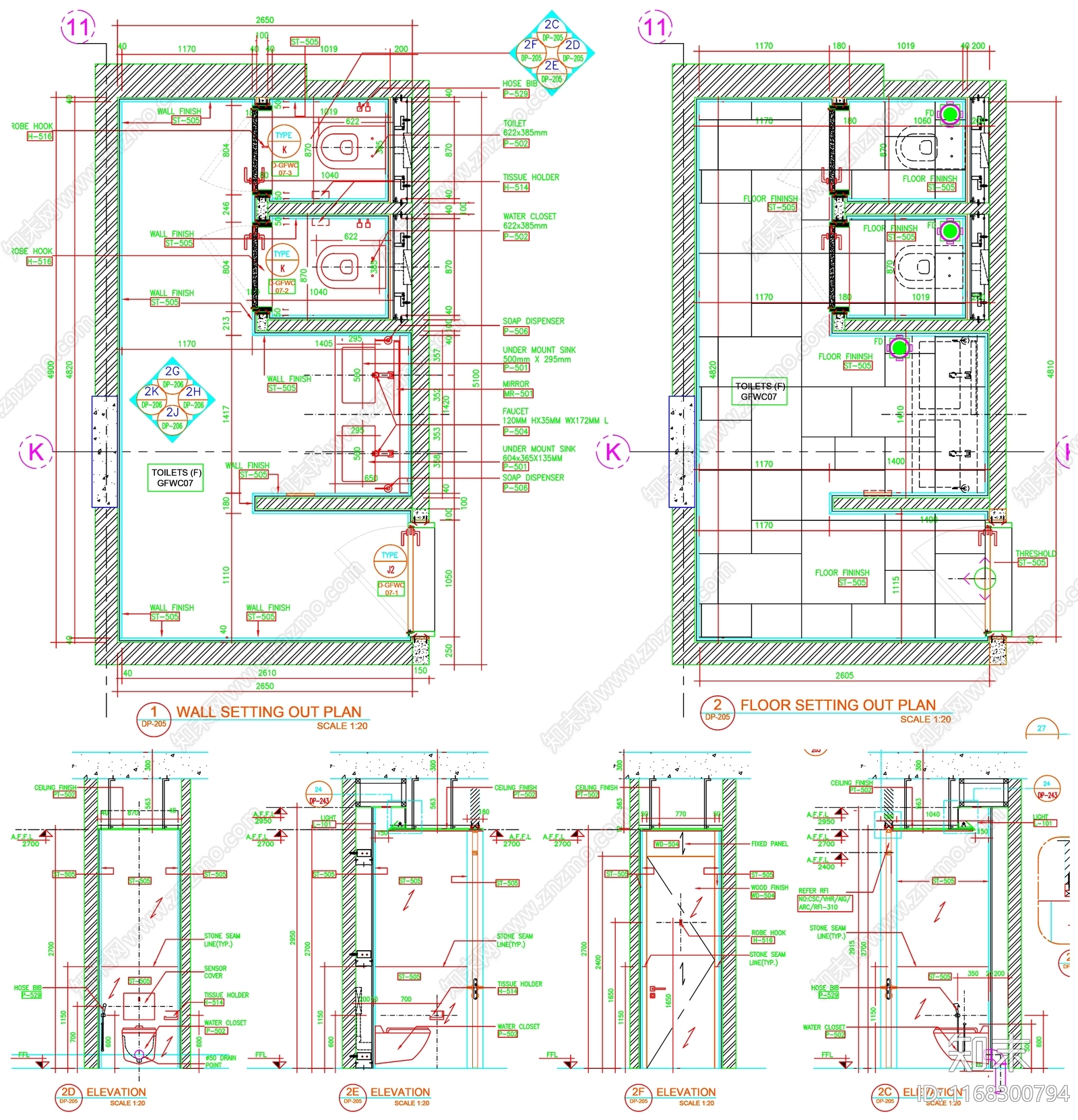 现代公共卫生间cad施工图下载【ID:1168300794】