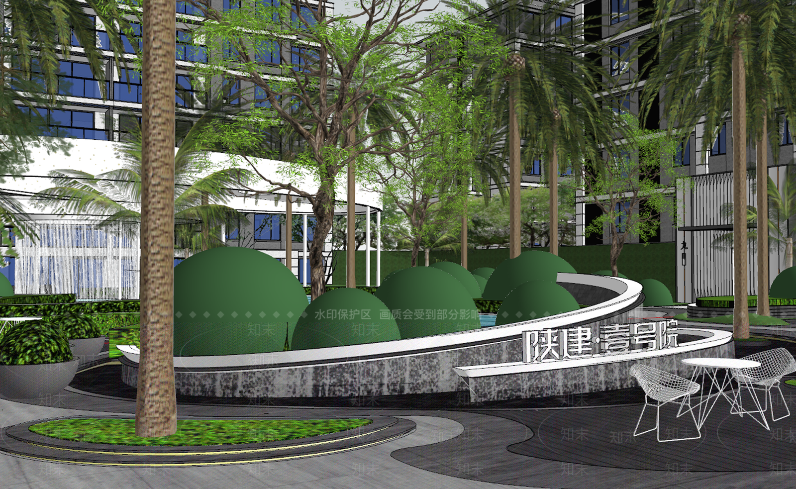 现代新中式小区景观SU模型下载【ID:1168301035】
