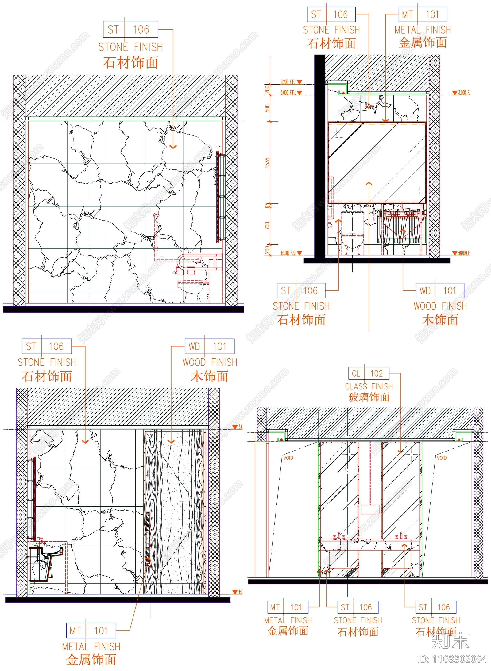 现代公共卫生间cad施工图下载【ID:1168302064】