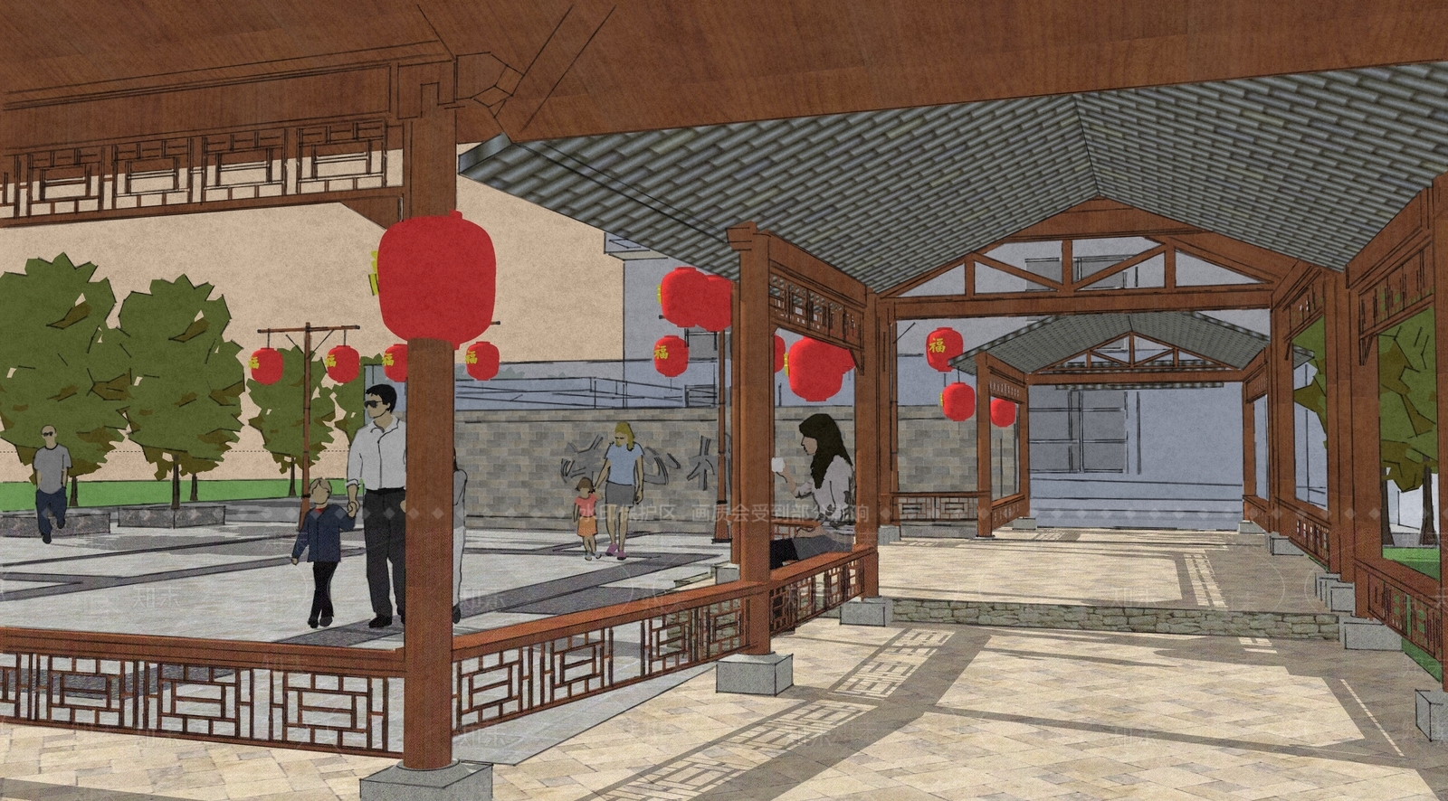 新中式中式乡村公园SU模型下载【ID:1168301508】