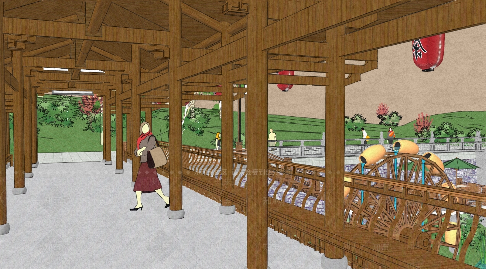 新中式中式乡村公园SU模型下载【ID:1168302085】