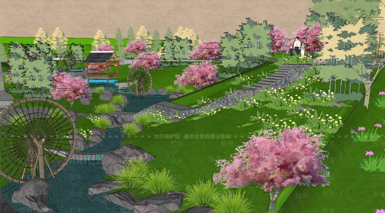 现代新中式乡村公园SU模型下载【ID:1168302207】