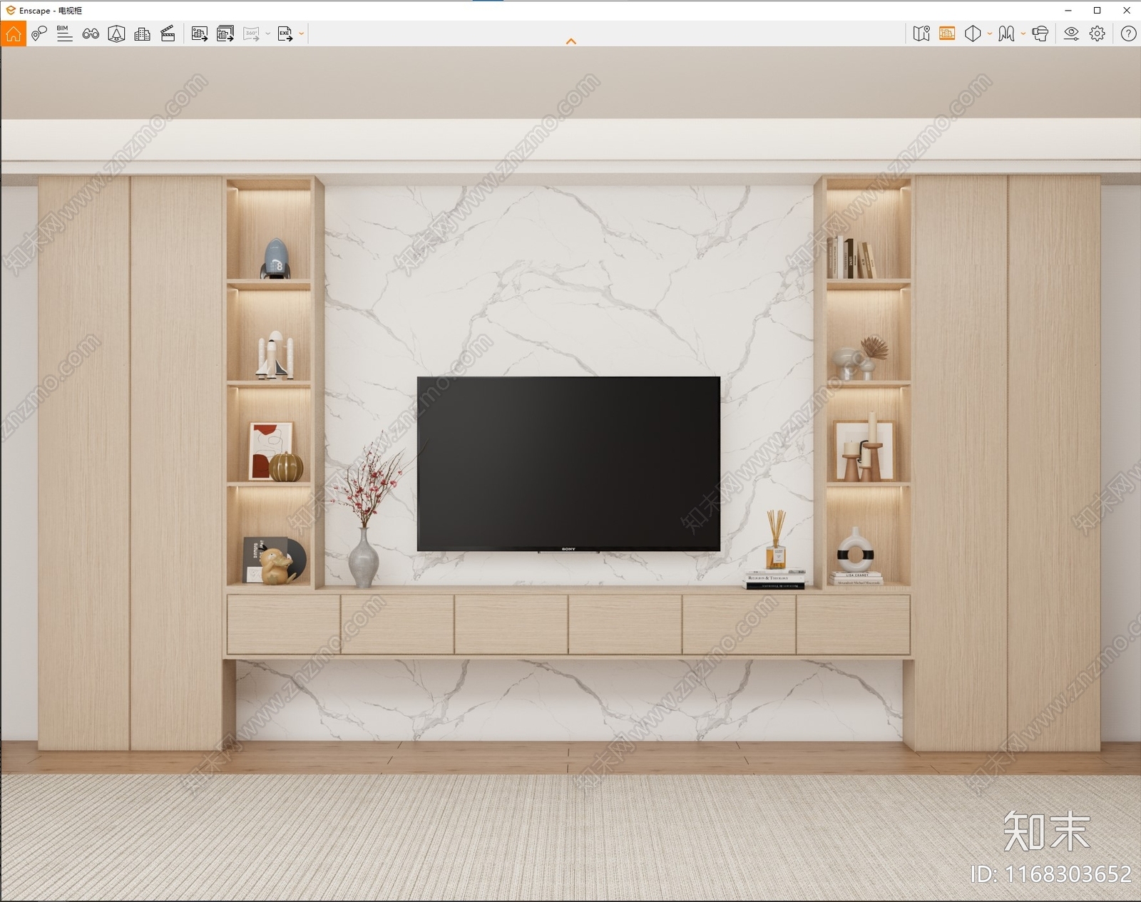 现代原木电视柜SU模型下载【ID:1168303652】