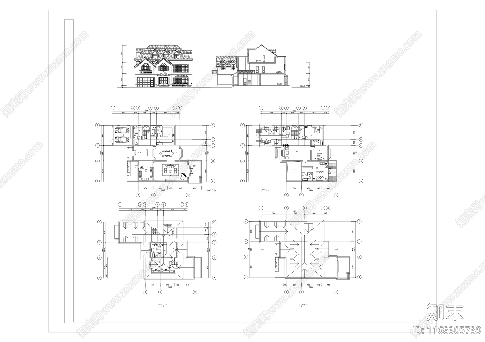 美式别墅建筑cad施工图下载【ID:1168305739】