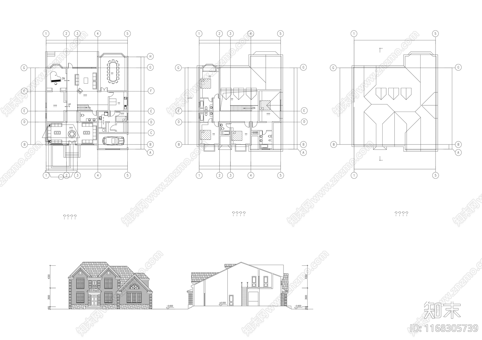 美式别墅建筑cad施工图下载【ID:1168305739】