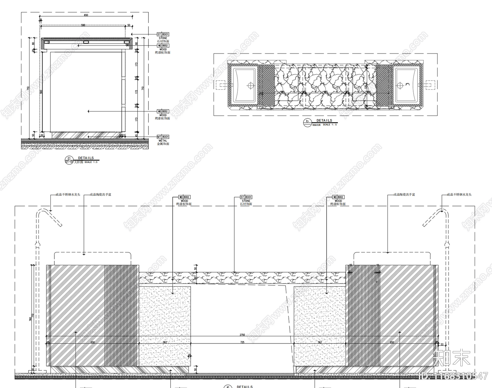 现代卧室cad施工图下载【ID:1168310547】