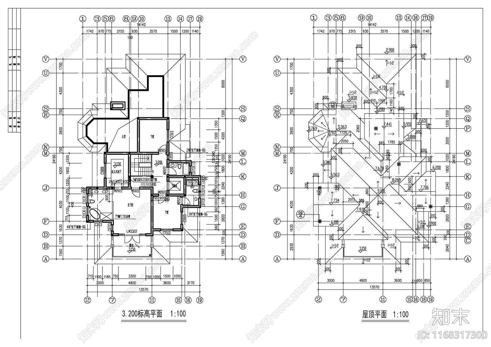 现代别墅建筑施工图下载【ID:1168317300】