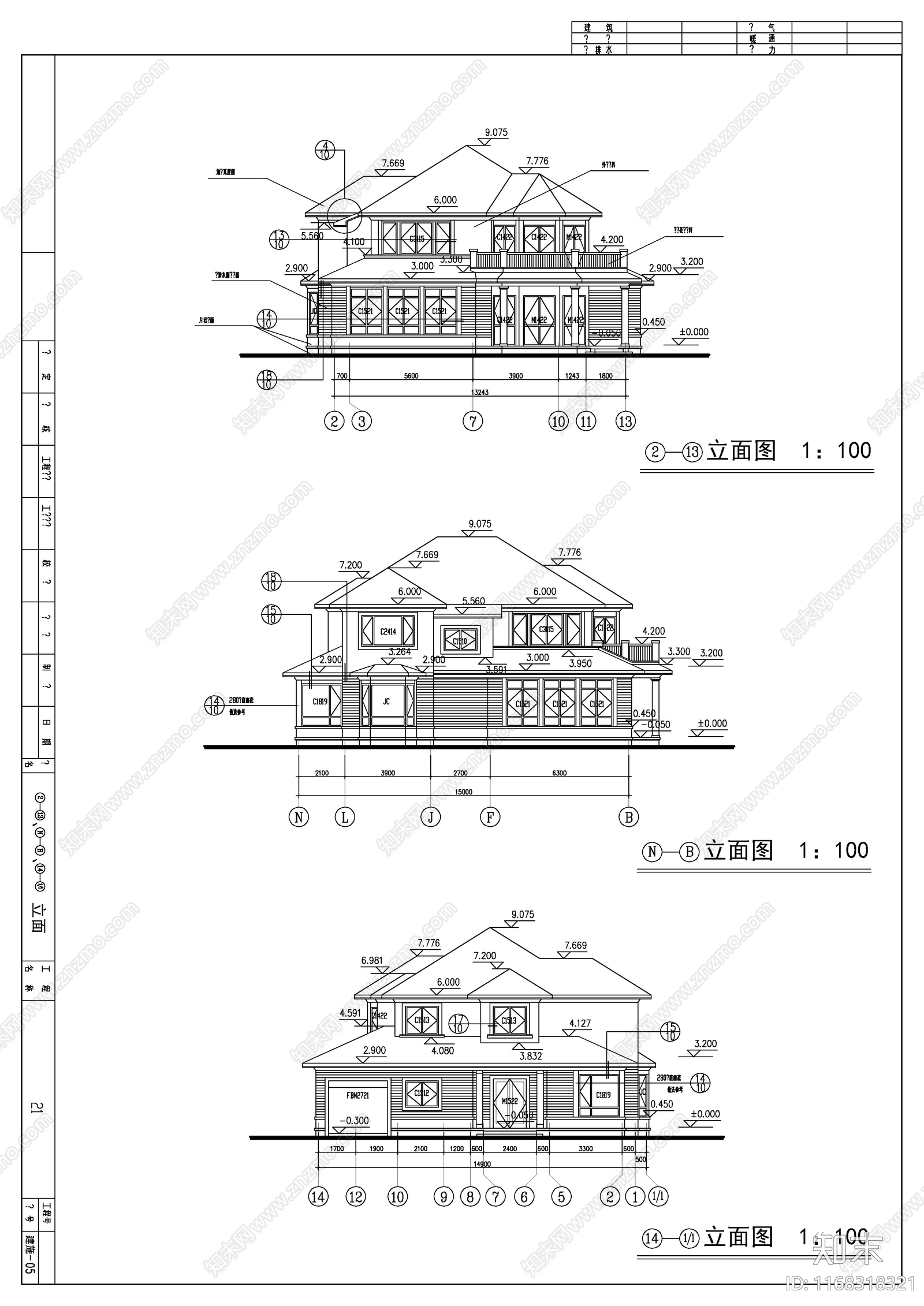 现代法式别墅建筑cad施工图下载【ID:1168318321】