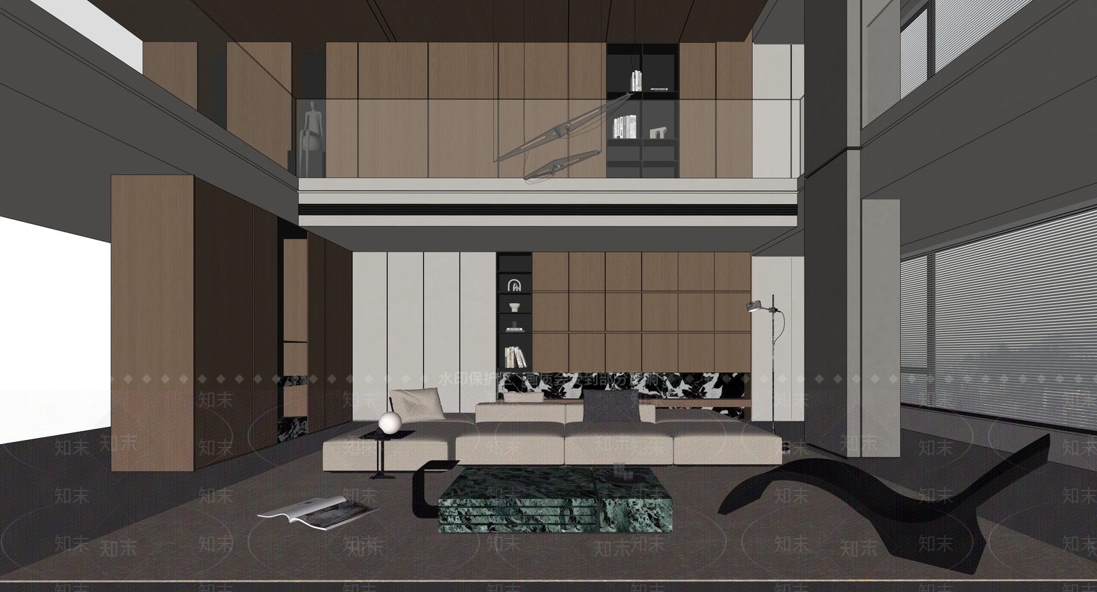 原木极简别墅客厅SU模型下载【ID:1168318645】
