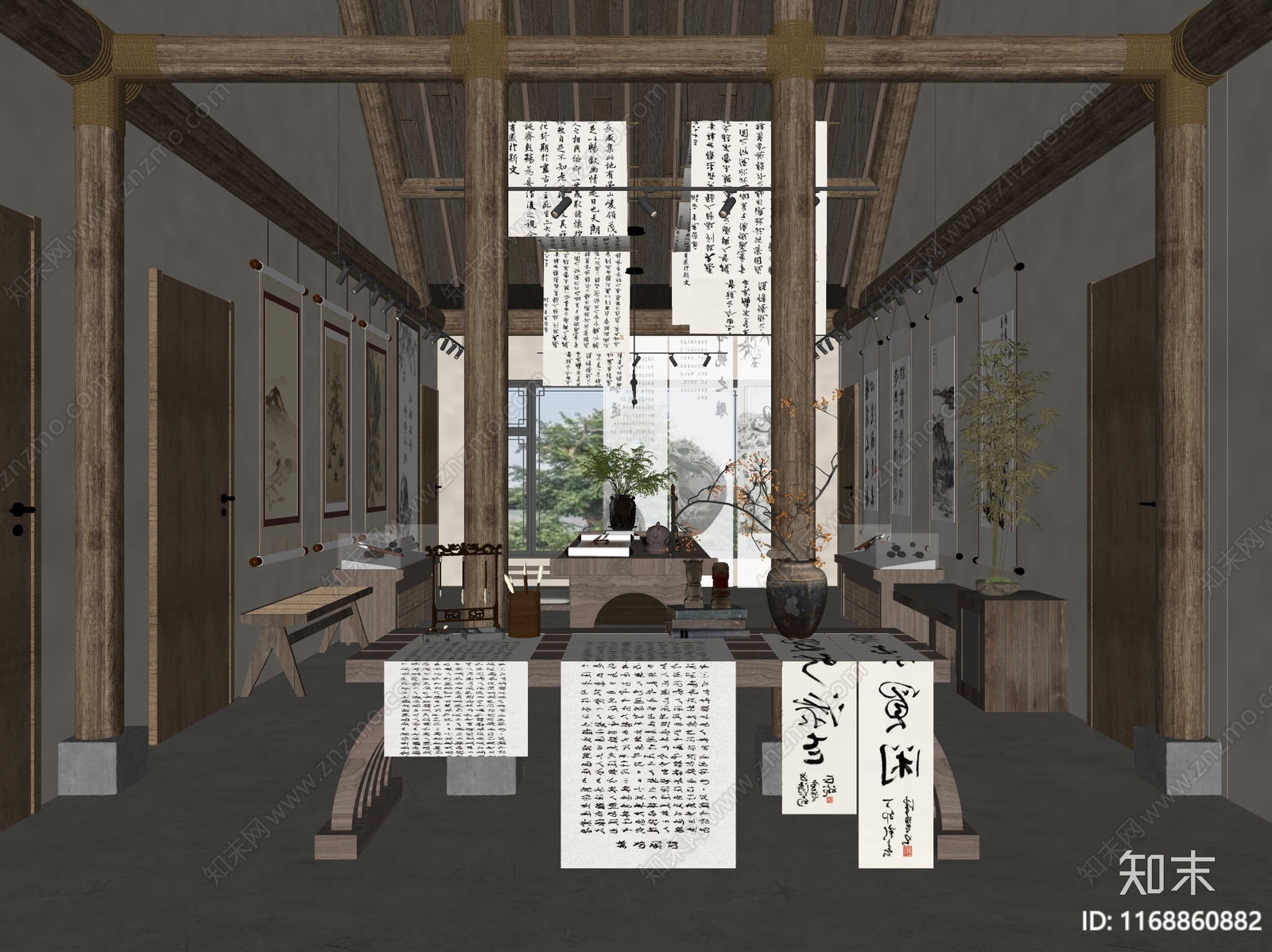 侘寂中式文化展厅SU模型下载【ID:1168860882】