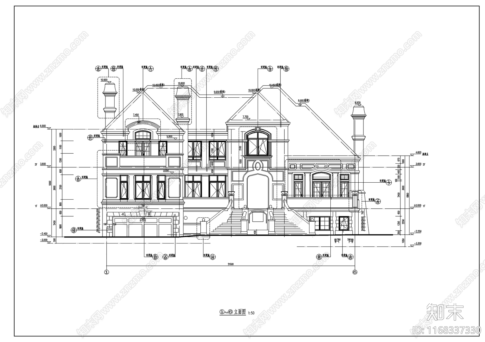 欧式别墅建筑施工图下载【ID:1168337330】