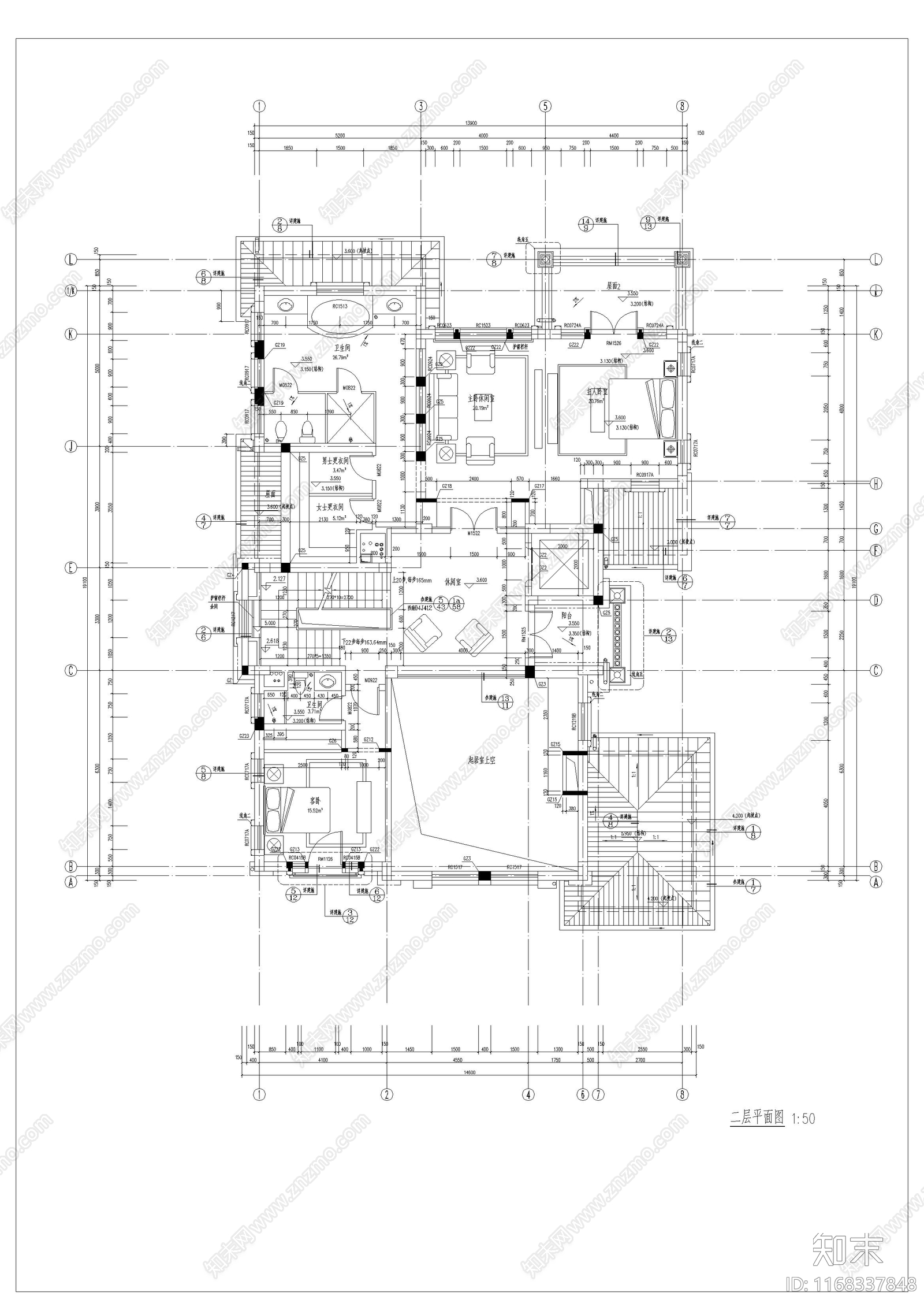 美式别墅建筑cad施工图下载【ID:1168337848】