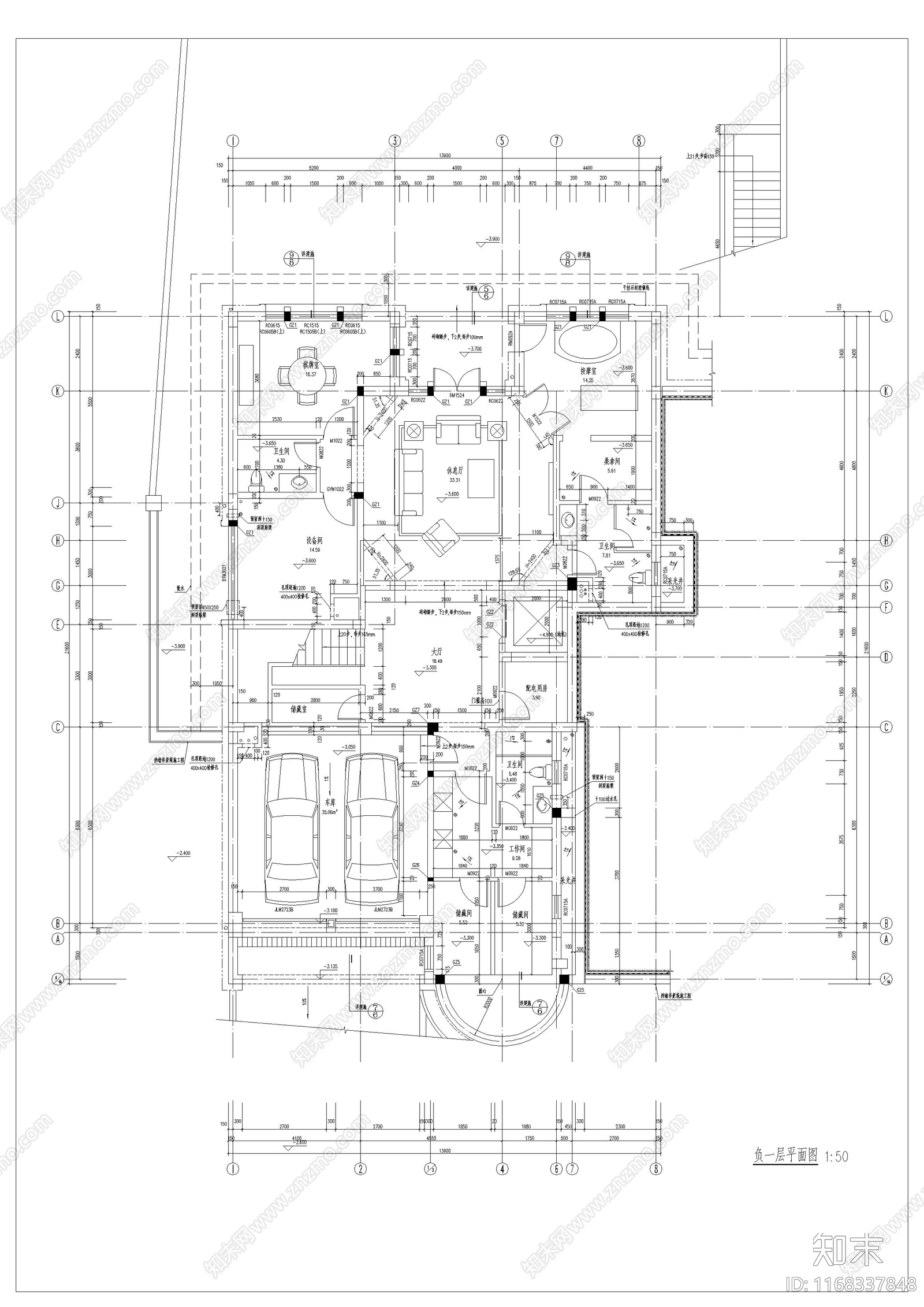 美式别墅建筑cad施工图下载【ID:1168337848】