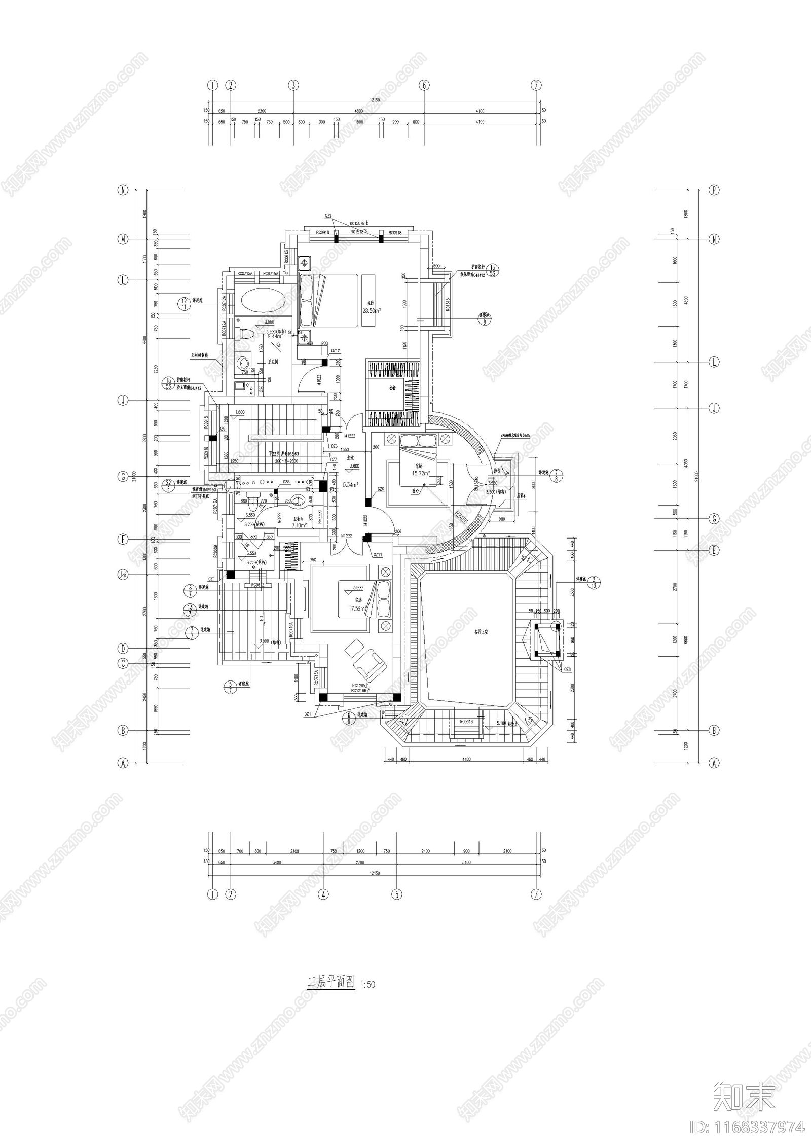 欧式别墅建筑施工图下载【ID:1168337974】