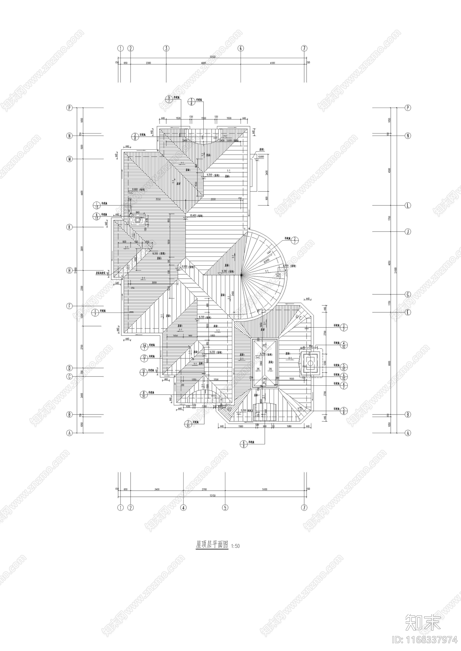 欧式别墅建筑施工图下载【ID:1168337974】