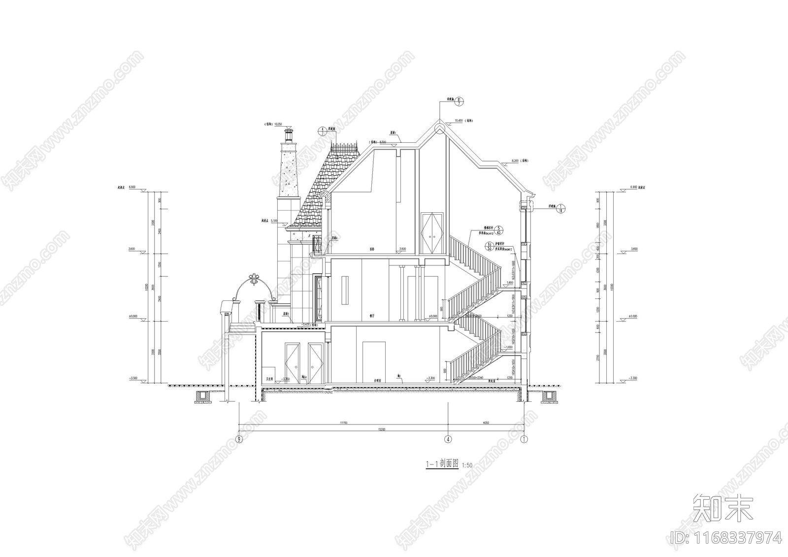 欧式别墅建筑施工图下载【ID:1168337974】