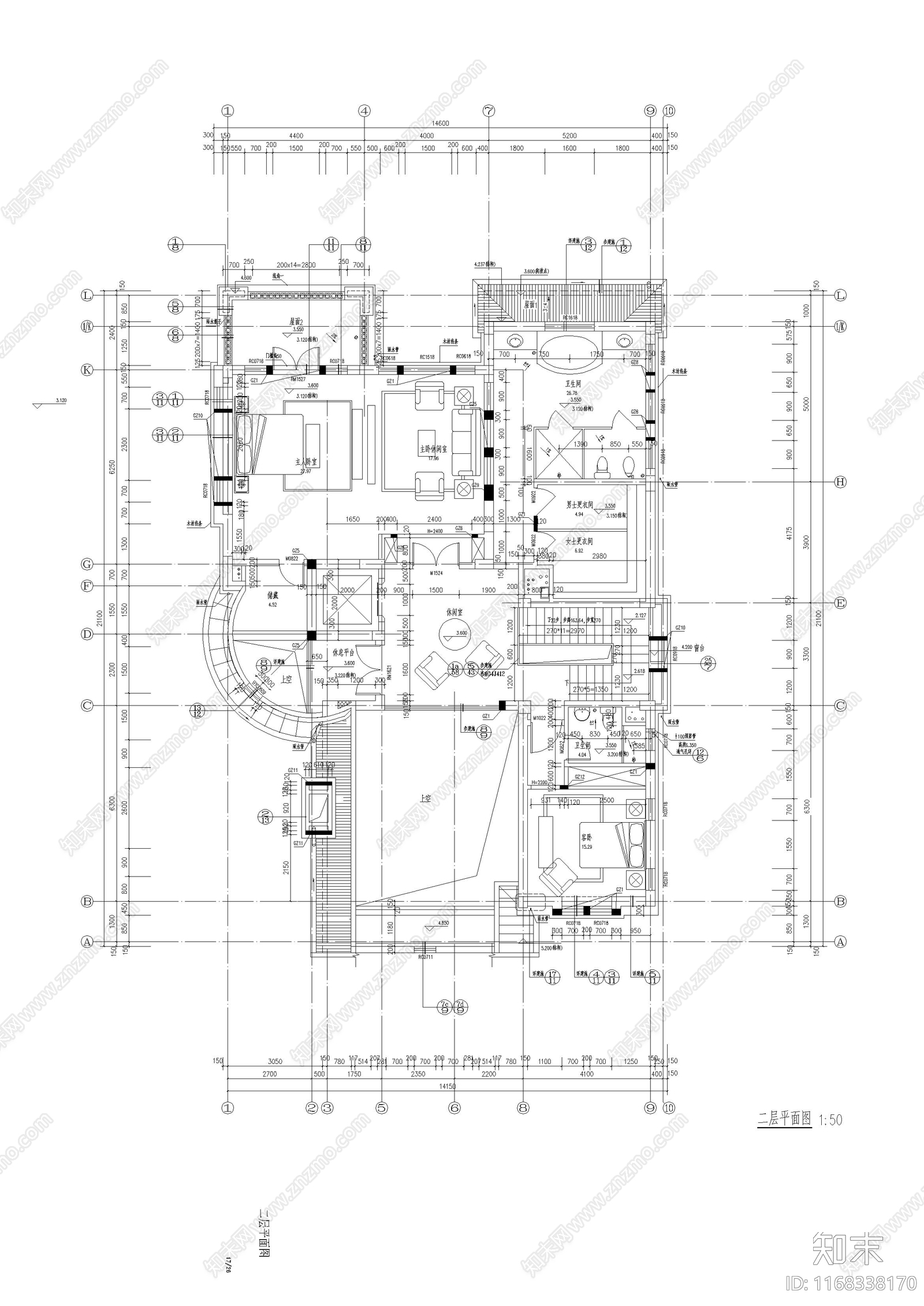 欧式别墅建筑cad施工图下载【ID:1168338170】