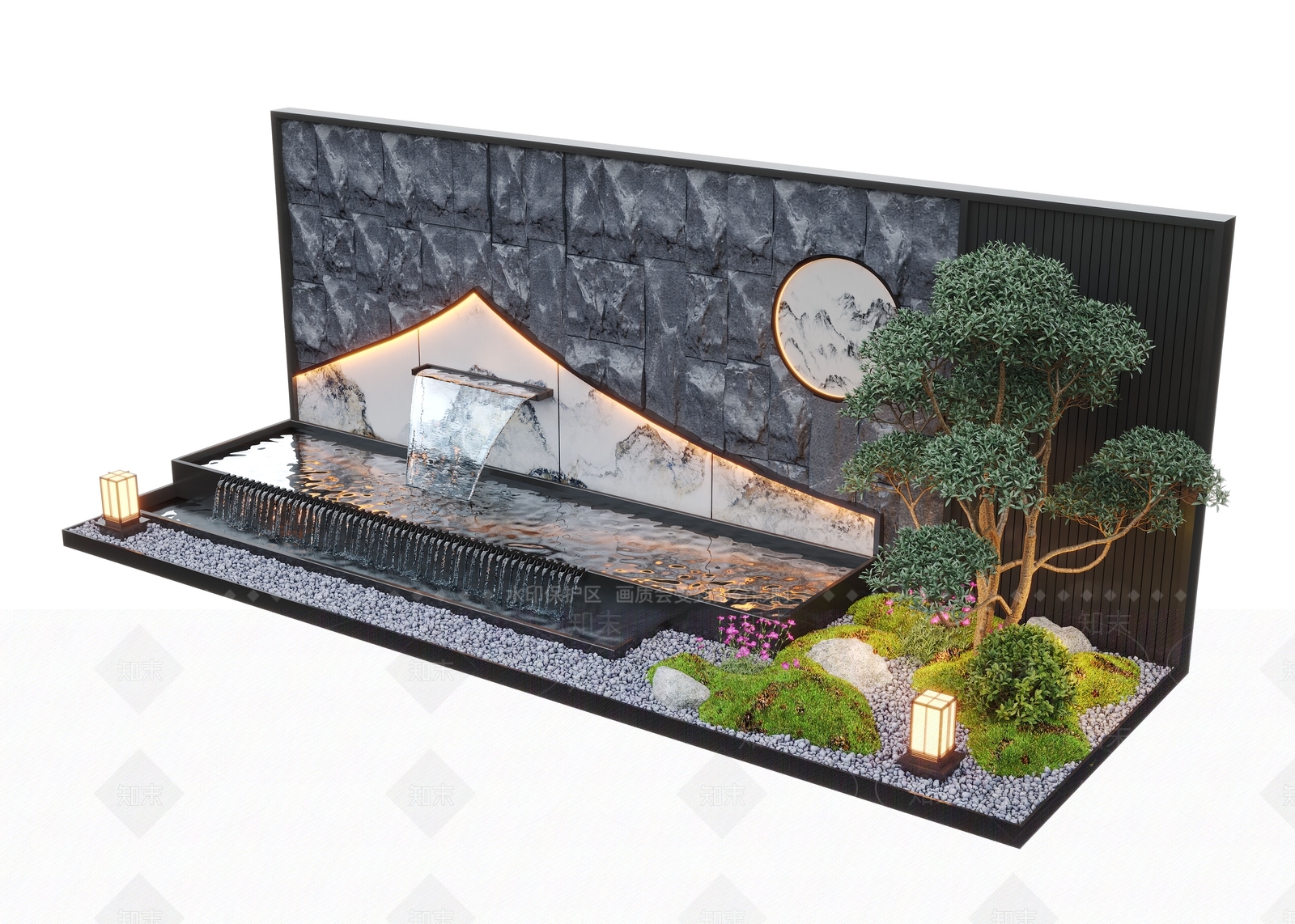 新中式水景SU模型下载【ID:1168346894】