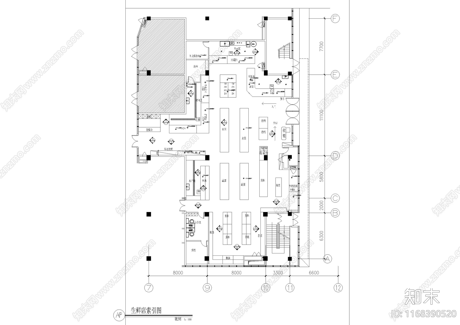 现代超市cad施工图下载【ID:1168390520】
