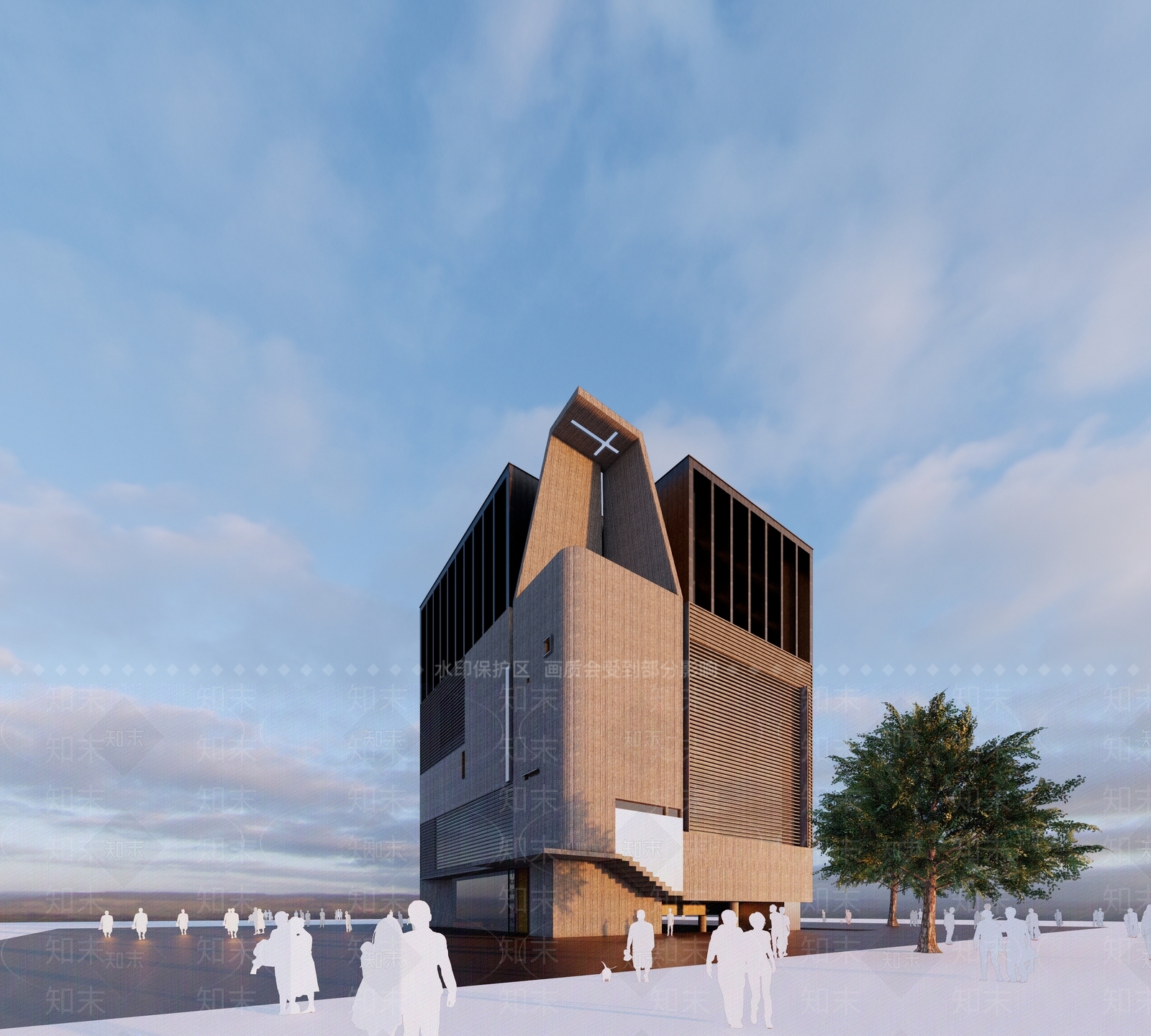 现代教堂建筑SU模型下载【ID:1168393110】