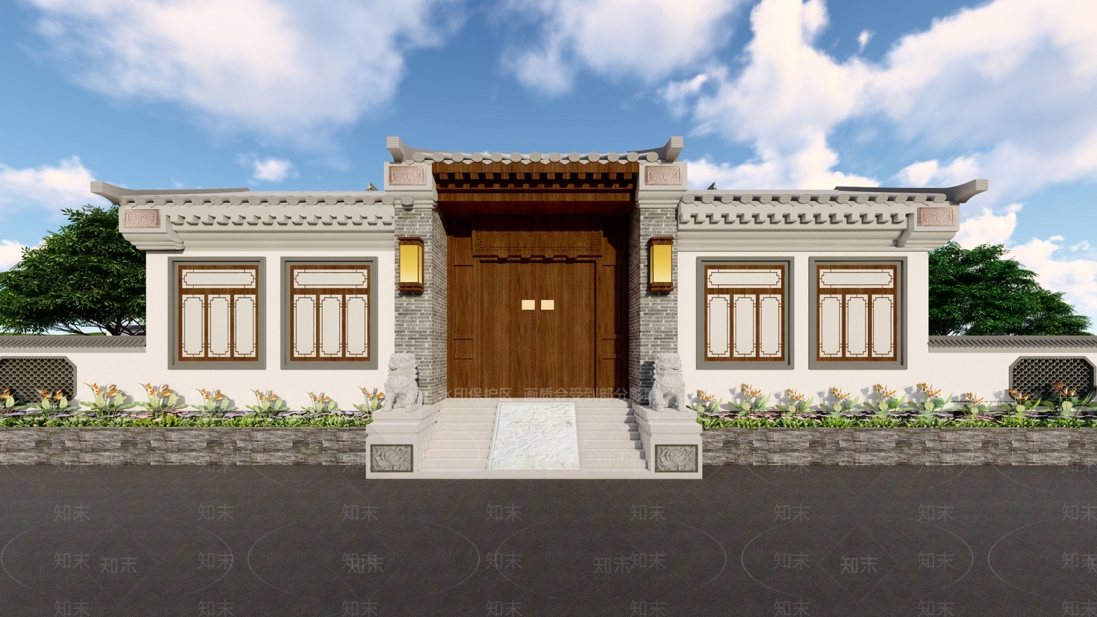 新中式中式现代风格建筑SU模型下载【ID:1168393973】