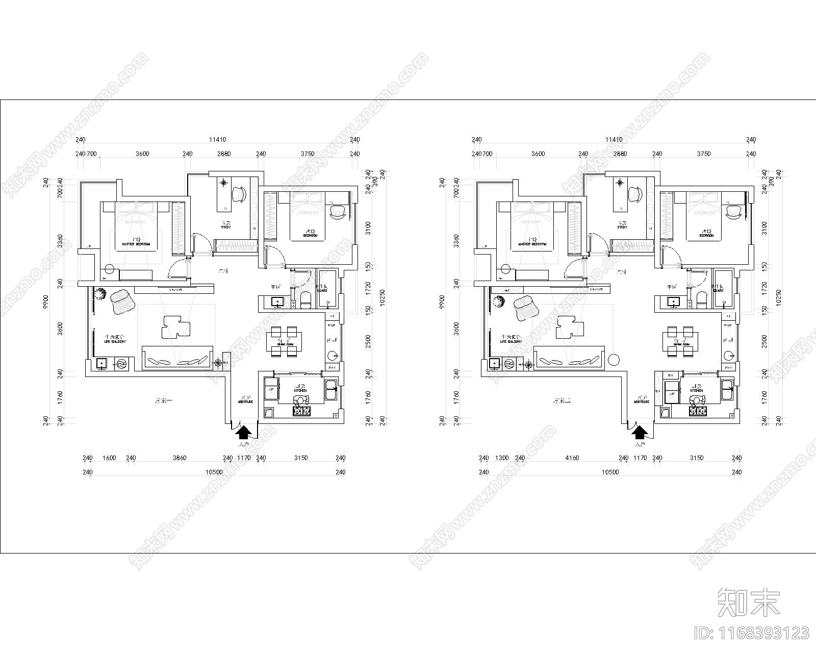 现代新中式住宅楼建筑cad施工图下载【ID:1168393123】