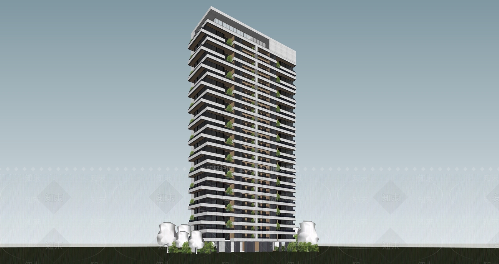 现代轻奢高层住宅SU模型下载【ID:1168395533】