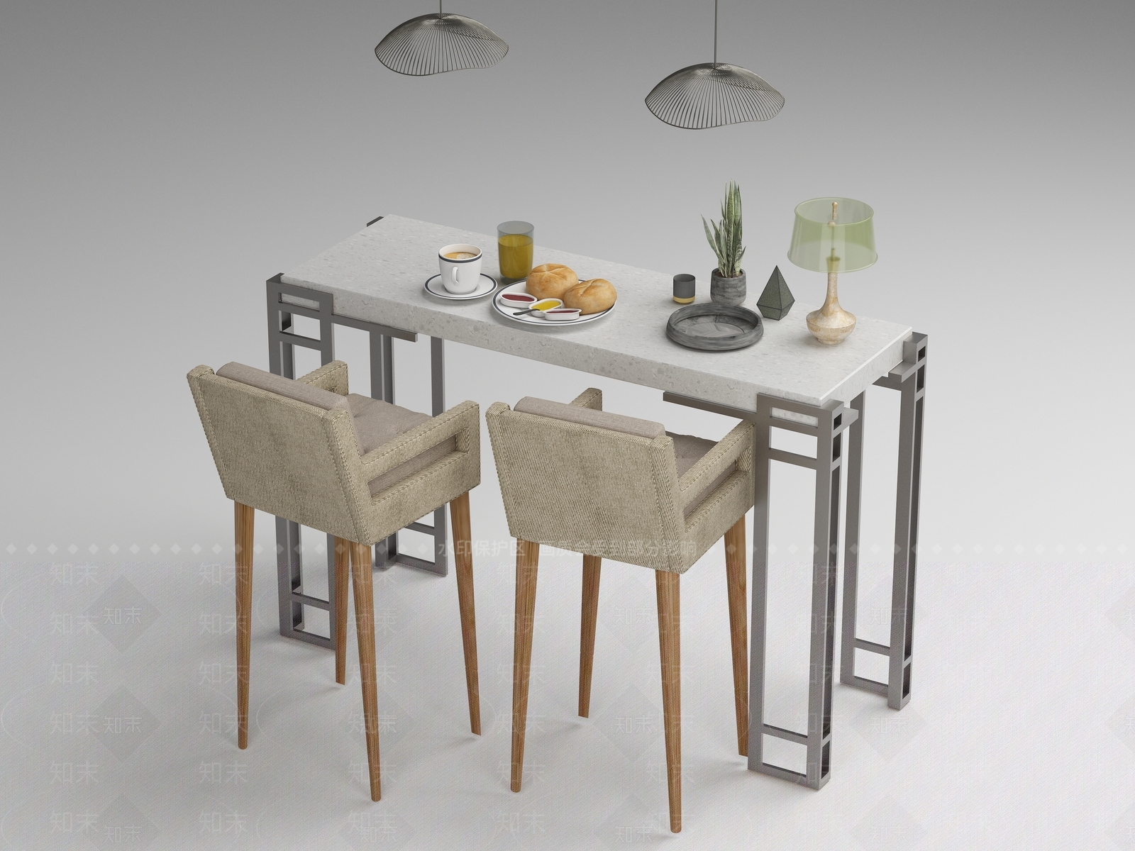 现代原木吧台3D模型下载【ID:1168398294】