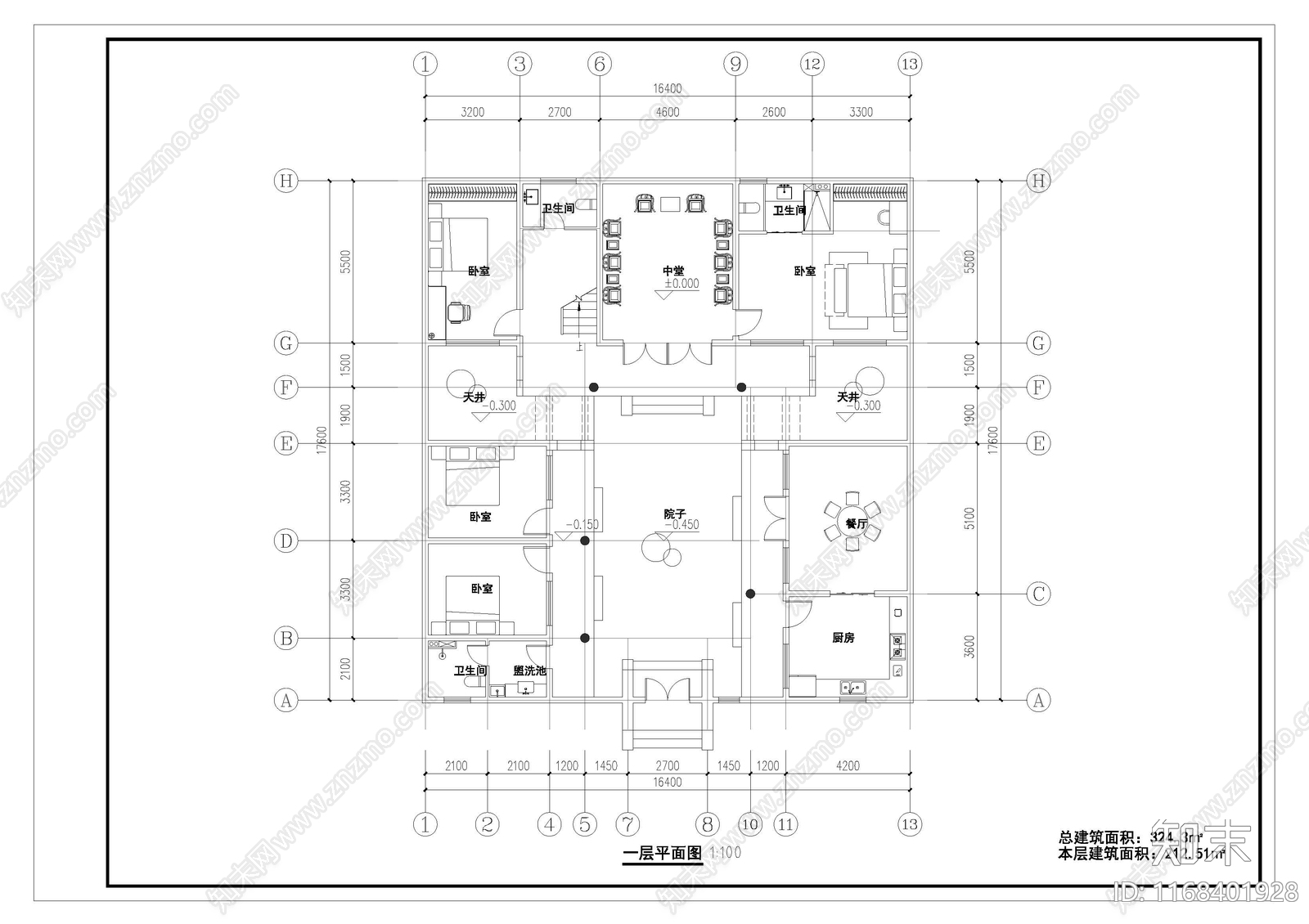 新中式四合院施工图下载【ID:1168401928】