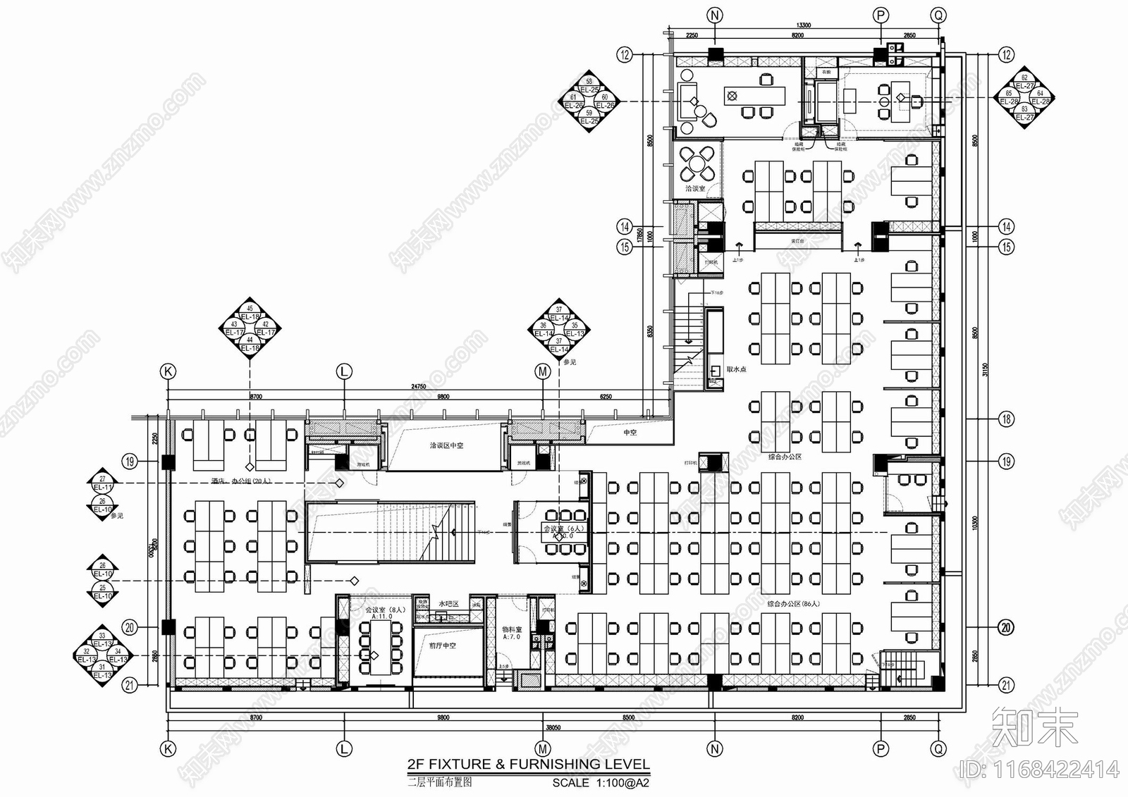 现代整体办公空间cad施工图下载【ID:1168422414】