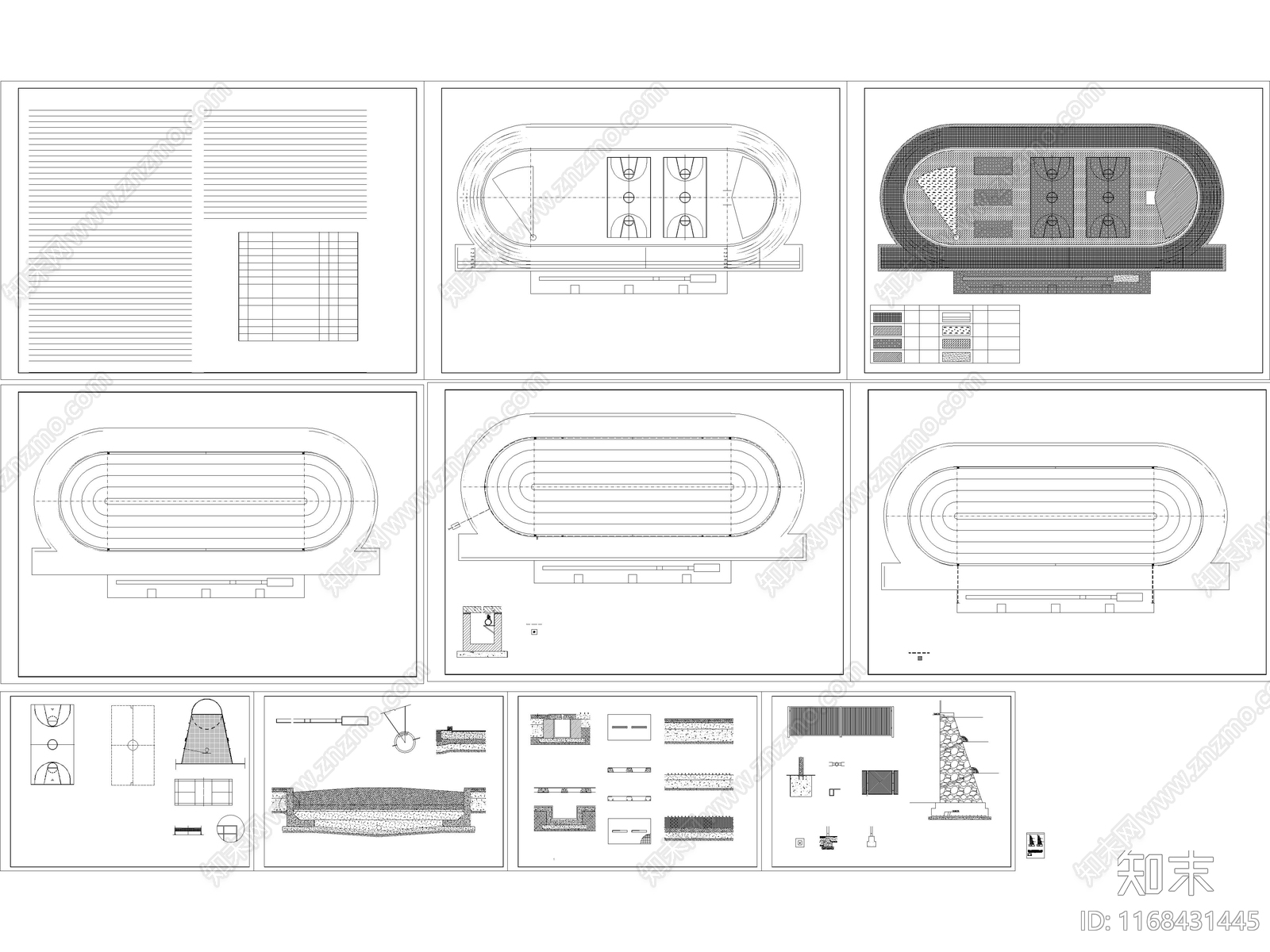 7套最新环形塑胶跑道运动场地CAD施工图施工图下载【ID:1168431445】